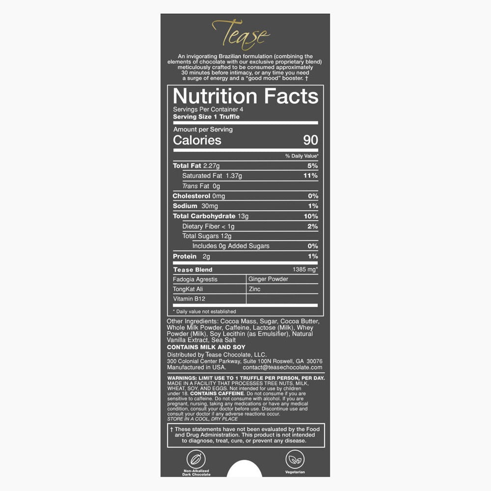 Tease nutrition facts and ingredient label